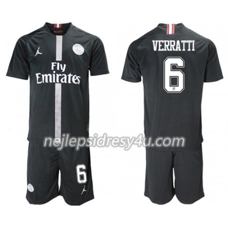 Fotbalový Dres Paris Saint-Germain Verratti 6 Jodan Černá Dětské Alternativní 2018/19